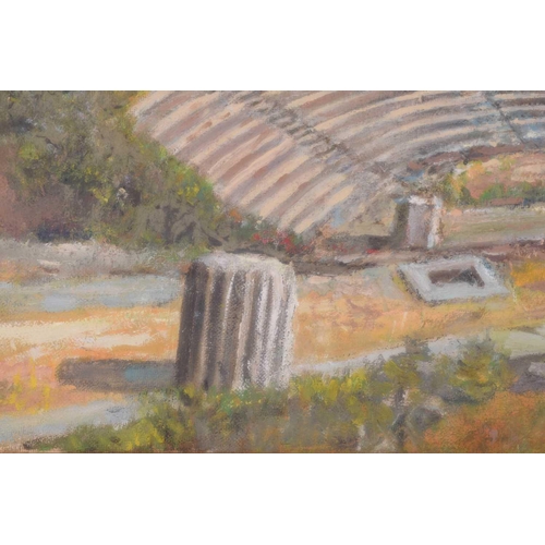 251 - Late 20th Century Italian school, Ruins of a Roman open-air theatre, indistinctly signed, oil on pan... 