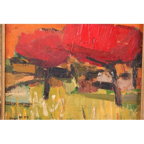 252 - † Geoffrey Hewitt (b. 1930), Red Trees, signed, and indistinctly signed, dedicated to John and dated... 