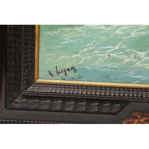 255 - R. Vasgnez (20th century Italian), Sailing vessel in full sail on heavy seas, signed and inscribed R... 