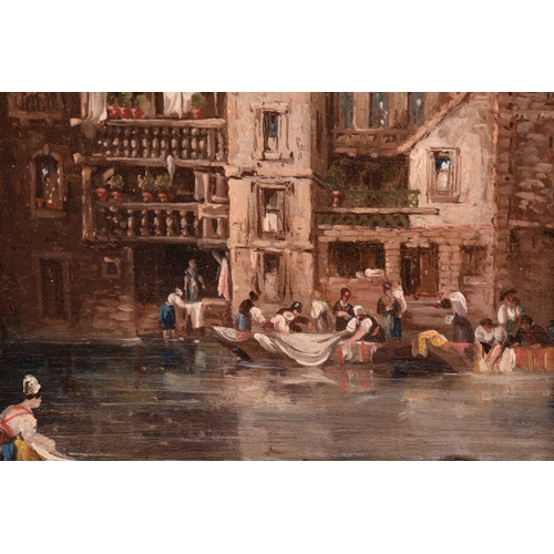 256 - 19th century French School, Washing in the Seine with Notre Dame behind, oil on panel, 25 x 17 cm, f... 