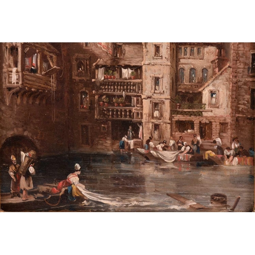 256 - 19th century French School, Washing in the Seine with Notre Dame behind, oil on panel, 25 x 17 cm, f... 