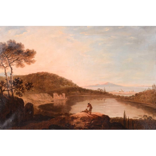 258 - 19th century English school, a view of the bay of Naples, with two figures resting in the foreground... 