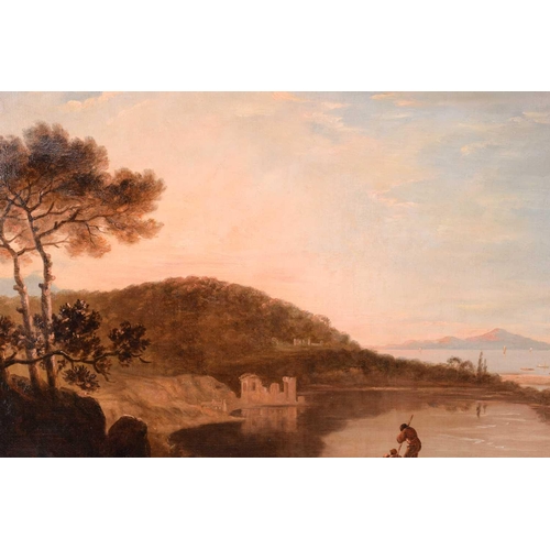 258 - 19th century English school, a view of the bay of Naples, with two figures resting in the foreground... 