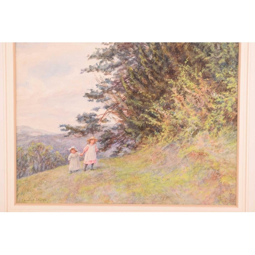 259 - Caroline Sharpe, née Paterson (1856-1911), 'A Stroll with Big Sister', signed, watercolour, framed a... 