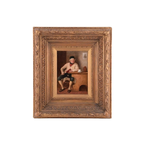 260 - Alix Duval (1848-?), Seated man with a pipe in an interior, signed, oil on panel, 21.5 x 15 cm, fram... 