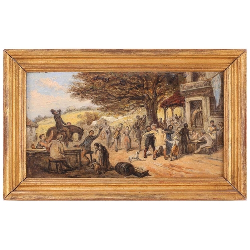 262 - Attributed to George John Pinwell (1842 - 1875), A Village Fair, unsigned, attribution verso, oil on... 