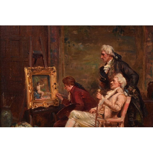 264 - John Sanderson Wells RI, (1872-1955), Gentleman watching an artist at work, signed, oil on canvas, 4... 