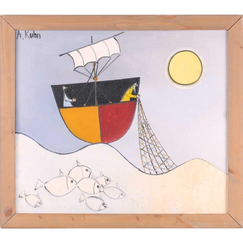 272 - † Andrzej Kuhn (1929-2014) Polish British, Fishing boat/ Ice-cream seller - double-sided painting, s... 