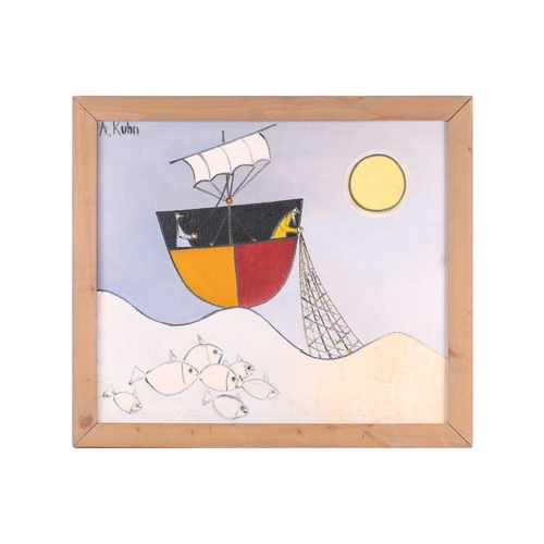 272 - † Andrzej Kuhn (1929-2014) Polish British, Fishing boat/ Ice-cream seller - double-sided painting, s... 