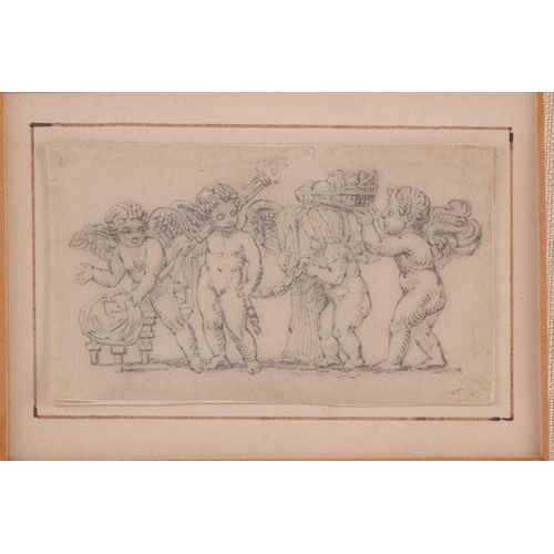 277 - Early 19th century English school, two ladies dancing, ink drawing on paper, 13 x 8 cm, framed and g... 