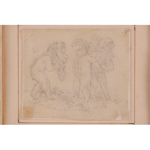 277 - Early 19th century English school, two ladies dancing, ink drawing on paper, 13 x 8 cm, framed and g... 