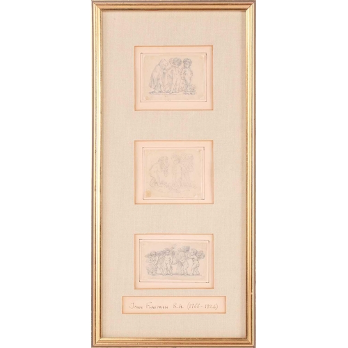 277 - Early 19th century English school, two ladies dancing, ink drawing on paper, 13 x 8 cm, framed and g... 