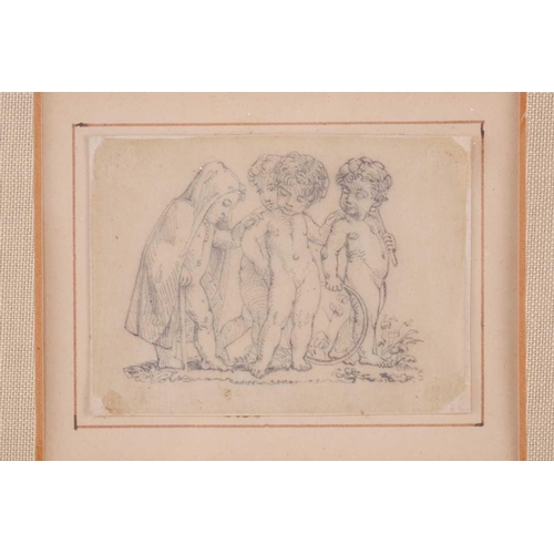 277 - Early 19th century English school, two ladies dancing, ink drawing on paper, 13 x 8 cm, framed and g... 