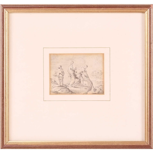 277 - Early 19th century English school, two ladies dancing, ink drawing on paper, 13 x 8 cm, framed and g... 