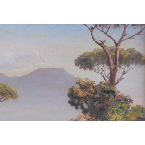 278 - Antonio Milone (1834-1919) Italian, Landscape with trees (possibly the Bay of Naples), signed, oil o... 