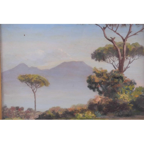 278 - Antonio Milone (1834-1919) Italian, Landscape with trees (possibly the Bay of Naples), signed, oil o... 