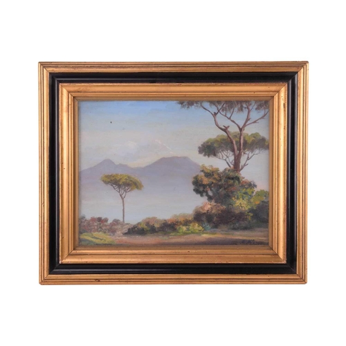 278 - Antonio Milone (1834-1919) Italian, Landscape with trees (possibly the Bay of Naples), signed, oil o... 