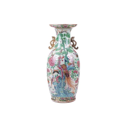 304 - A large Chinese Famile Rose baluster vase, Qing Dynasty, probably Daoguang, with stylized fungus han... 