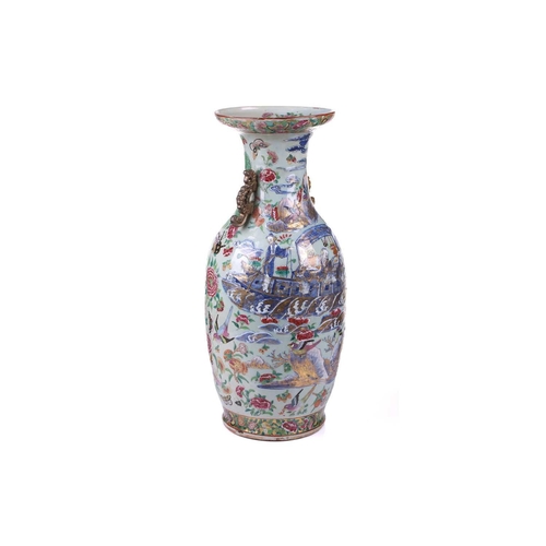 304 - A large Chinese Famile Rose baluster vase, Qing Dynasty, probably Daoguang, with stylized fungus han... 