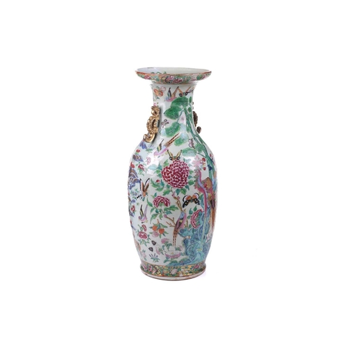 304 - A large Chinese Famile Rose baluster vase, Qing Dynasty, probably Daoguang, with stylized fungus han... 