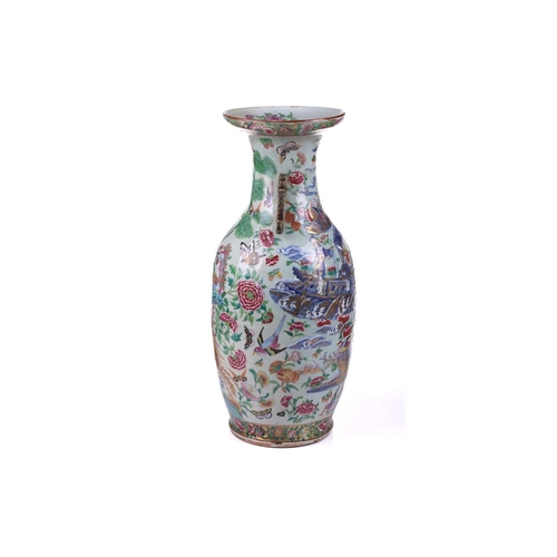 304 - A large Chinese Famile Rose baluster vase, Qing Dynasty, probably Daoguang, with stylized fungus han... 