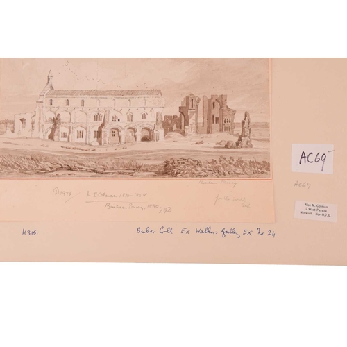 31 - Miles Edmund Cotman (1810 - 1858), 'Binham Priory' signed and dated 1840, monochrome watercolour, pe... 