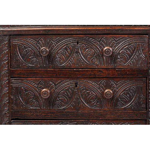 316 - A carved oak 17th-century style three-drawer chest (17th century period timber and later, re-purpose... 