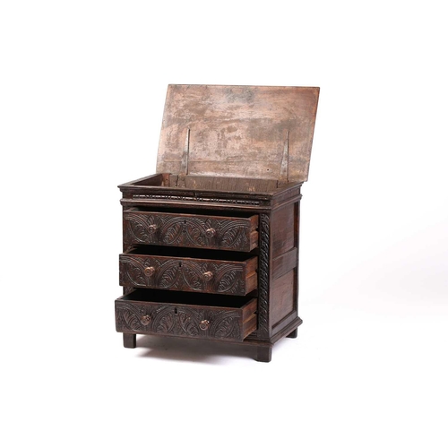 316 - A carved oak 17th-century style three-drawer chest (17th century period timber and later, re-purpose... 