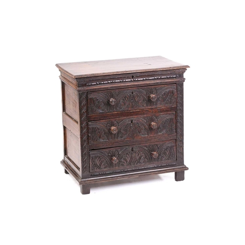 316 - A carved oak 17th-century style three-drawer chest (17th century period timber and later, re-purpose... 