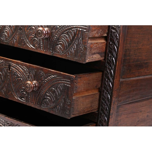 316 - A carved oak 17th-century style three-drawer chest (17th century period timber and later, re-purpose... 