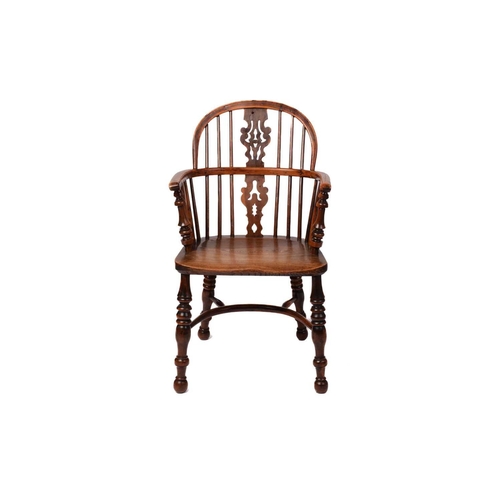 330 - A 19th century Nottinghamshire yew wood and ash Windsor chair with shaped and pierced back splat, cr... 