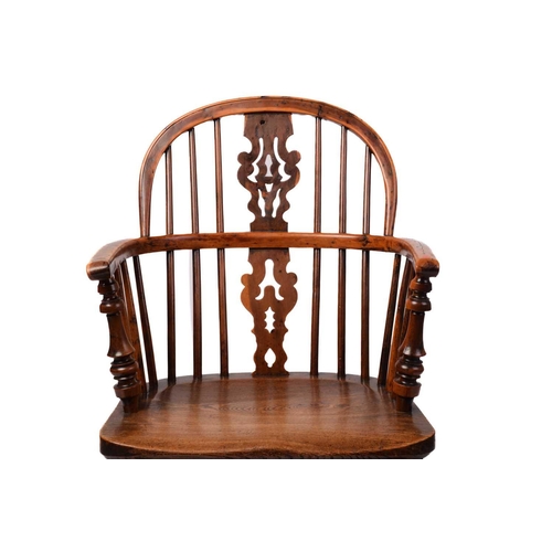 330 - A 19th century Nottinghamshire yew wood and ash Windsor chair with shaped and pierced back splat, cr... 