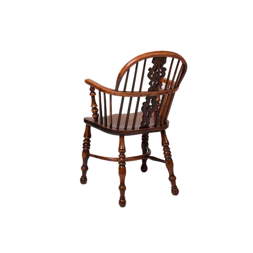 330 - A 19th century Nottinghamshire yew wood and ash Windsor chair with shaped and pierced back splat, cr... 