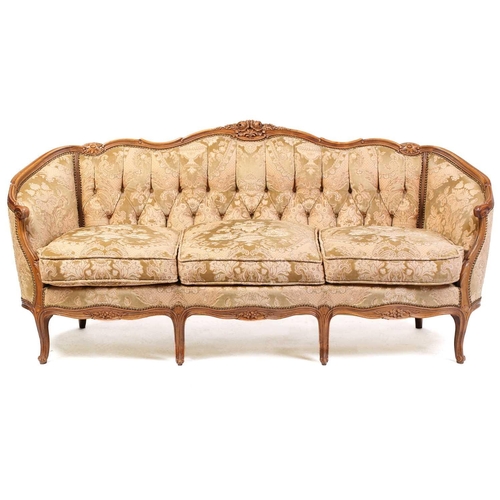 332 - A Louis XV-style carved beechwood canape with floral cresting and cancelled outline, on slender cabr... 