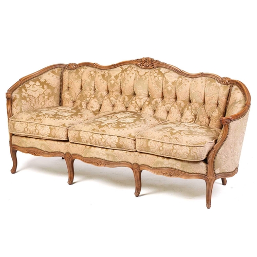 332 - A Louis XV-style carved beechwood canape with floral cresting and cancelled outline, on slender cabr... 