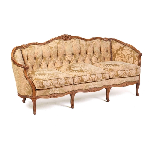 332 - A Louis XV-style carved beechwood canape with floral cresting and cancelled outline, on slender cabr... 