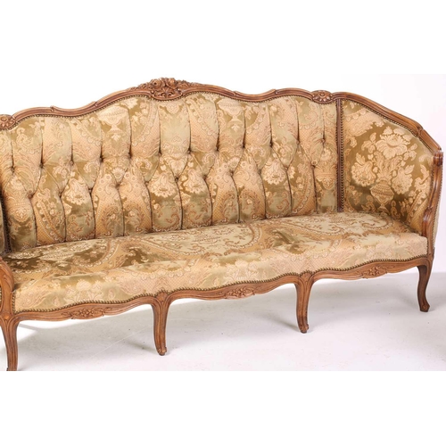 332 - A Louis XV-style carved beechwood canape with floral cresting and cancelled outline, on slender cabr... 