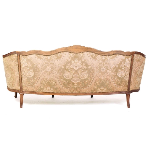 332 - A Louis XV-style carved beechwood canape with floral cresting and cancelled outline, on slender cabr... 