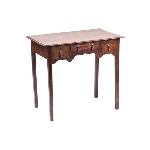 335 - A George III oak three-drawer, kneehole side table with square legs, 79 cm wide x 47 cm deep x 72 cm... 