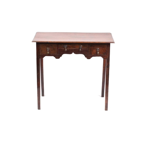 335 - A George III oak three-drawer, kneehole side table with square legs, 79 cm wide x 47 cm deep x 72 cm... 