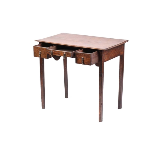 335 - A George III oak three-drawer, kneehole side table with square legs, 79 cm wide x 47 cm deep x 72 cm... 