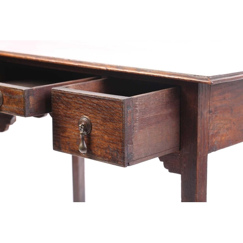 335 - A George III oak three-drawer, kneehole side table with square legs, 79 cm wide x 47 cm deep x 72 cm... 