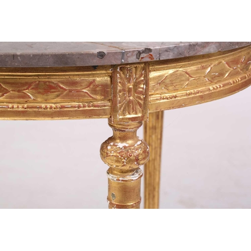 336 - A Louis XVI style oval marble-topped centre table, 20th century with shaped decorative stretcher and... 