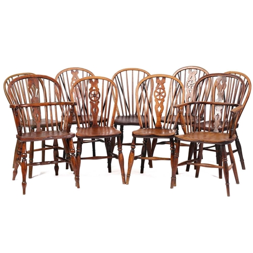 339 - A mixed set of 19th-century ash and elm Windsor chairs to include two similar 