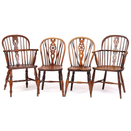 339 - A mixed set of 19th-century ash and elm Windsor chairs to include two similar 