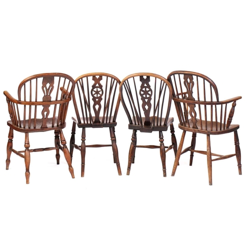 339 - A mixed set of 19th-century ash and elm Windsor chairs to include two similar 