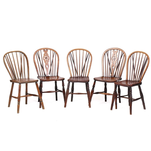 339 - A mixed set of 19th-century ash and elm Windsor chairs to include two similar 