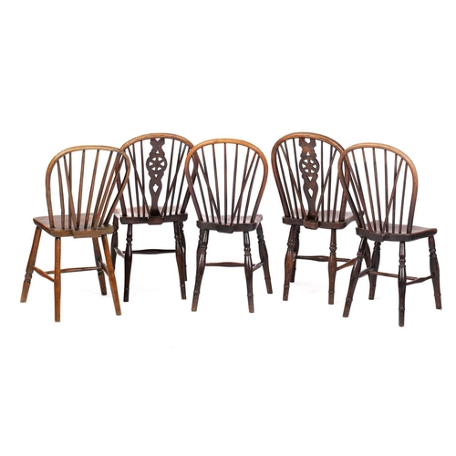 339 - A mixed set of 19th-century ash and elm Windsor chairs to include two similar 