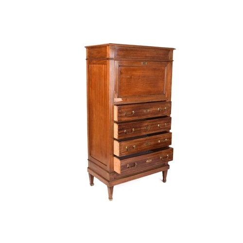 340 - A mid 19th century Continental secretaire a abattant, the white marble top over a panelled fall encl... 