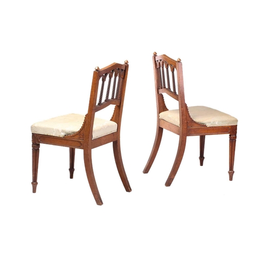 347 - A set of six William IV oak Gothic revival side chairs possibly by Gillows of Lancaster the shallow ... 